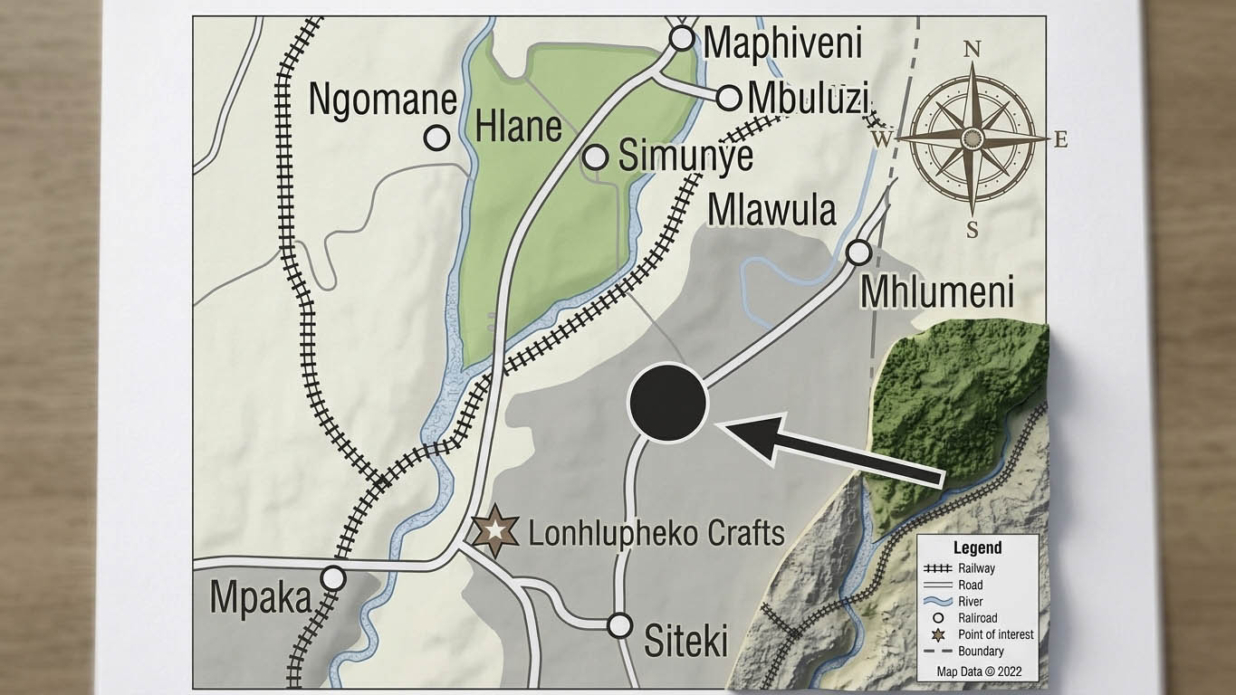 The location of Lugongolweni and some surrounding areas.